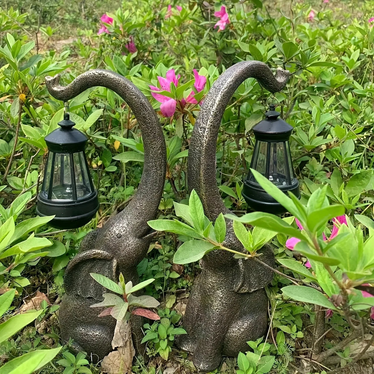 Balcony Landscaping Layout Imitation Stone Elephant Resin Atmosphere Lantern Decorations Courtyard Garden Decoration Solar Light