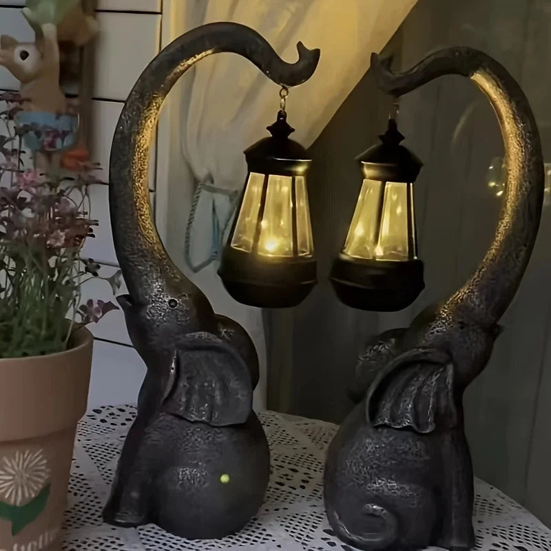 Balcony Landscaping Layout Imitation Stone Elephant Resin Atmosphere Lantern Decorations Courtyard Garden Decoration Solar Light